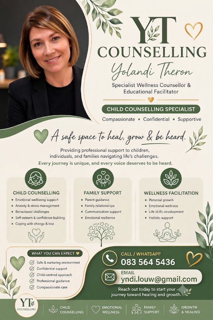 YT Counselling flyer with Yolandi Theron and services